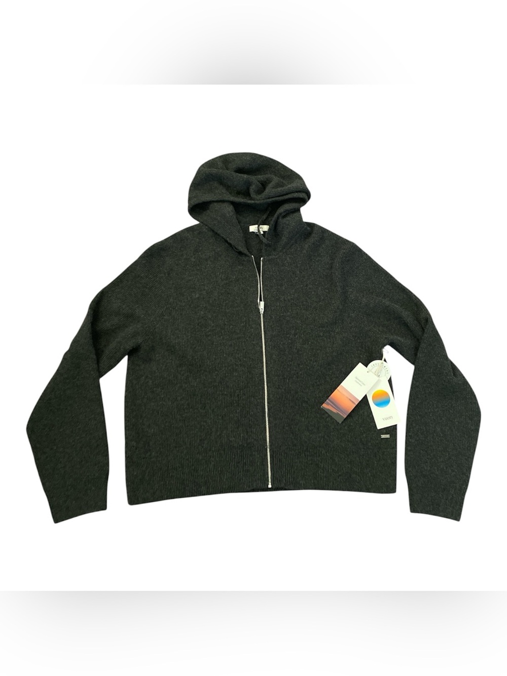 New Vuori Emilie Full zip 100% cashmere charcoal heather sweater women’s size XL